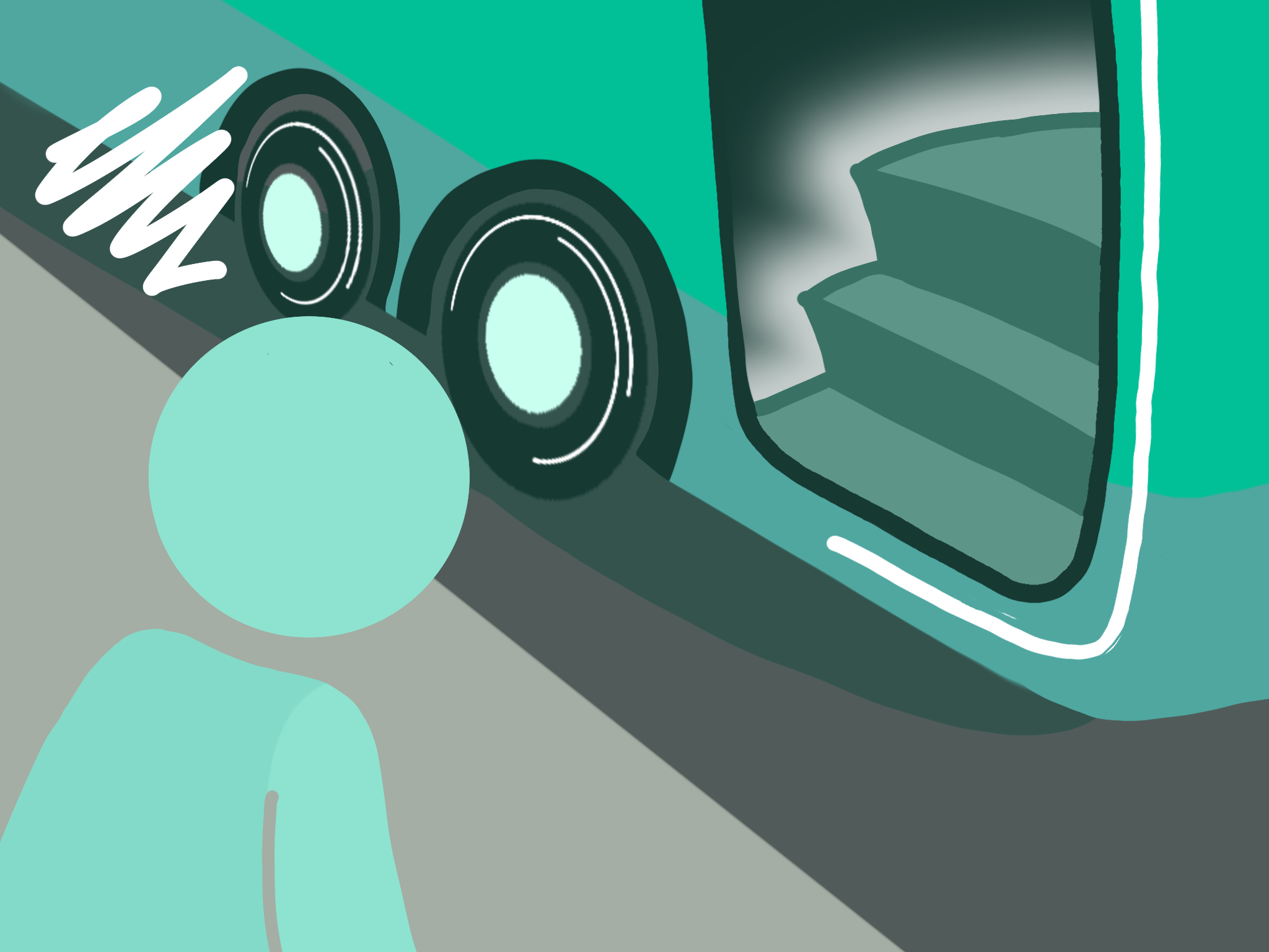 Ilustração de ônibus sem rampa de acessibilidade