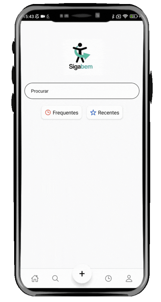 Demonstração animada do aplicativo Sigabem App em funcionamento no celular