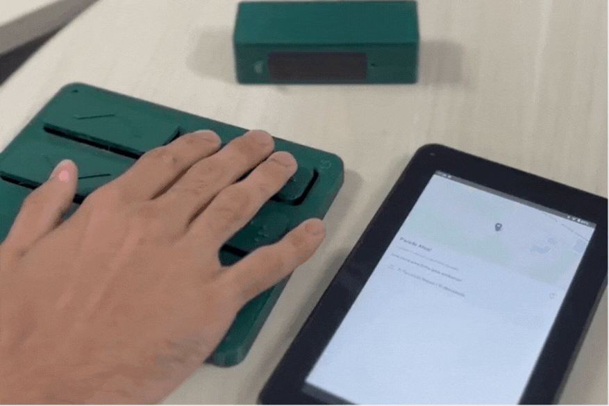 Segunda demonstração animada do Sigabem Stop mostrando interação do usuário através do teclado em Braille