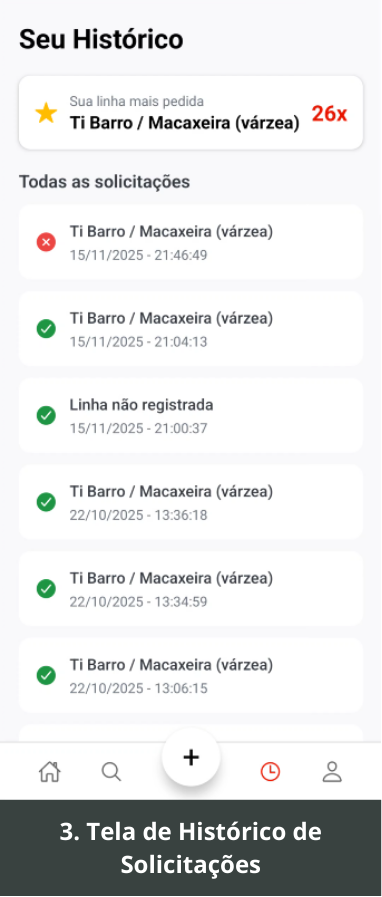 Tela 3 do Sigabem App: Histórico de solicitações