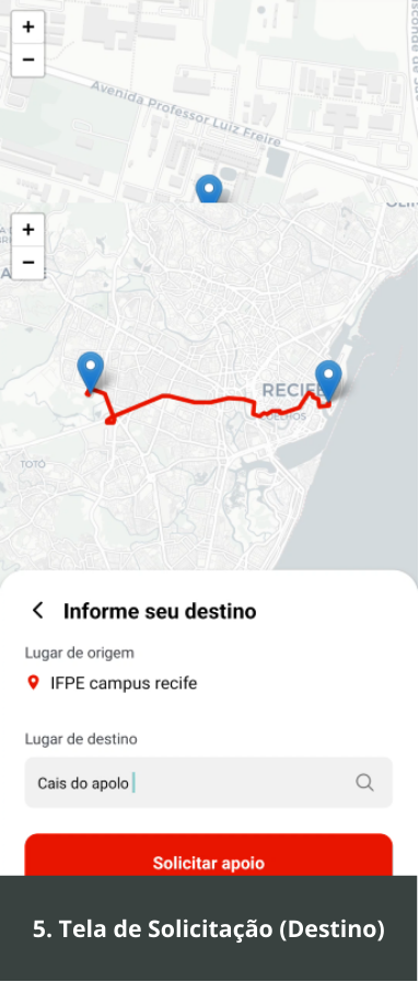 Tela 5 do Sigabem App: Tela de solicitação com formulário de destino desejado