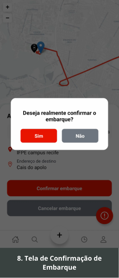 Tela 8 do Sigabem App: Tela de confirmação de embarque