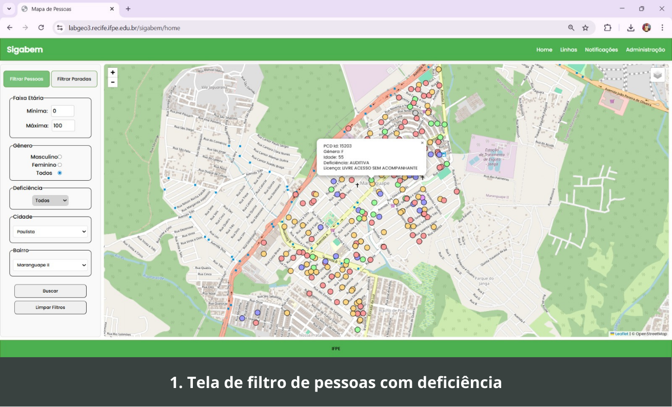 Tela 1 do Sigabem Web: Tela de filtro de pessoas com deficiência